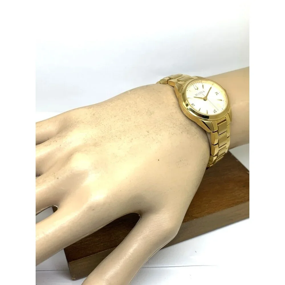 Bulova Women's Watch 97P150 Quartz Diamond Silver Dial Gold Stainless Steel 28mm